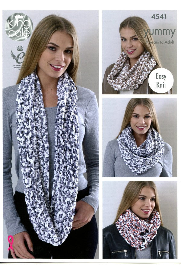 King Cole 4540 Ladies Shawls and Girls Scarves in Yummy Chunky Leaflet