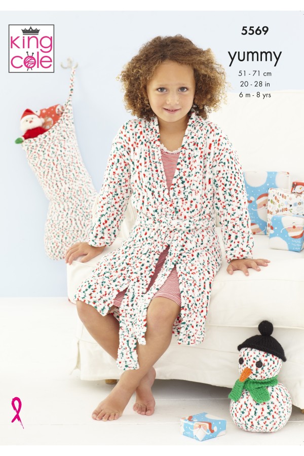King Cole 5569 Dressing Gown, Snowman and Stocking in Yummy Leaflet