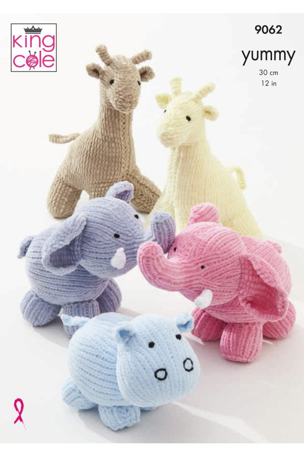 King Cole 9062 Giraffe, Hippo and Elephant Toys in Yummy Leaflet