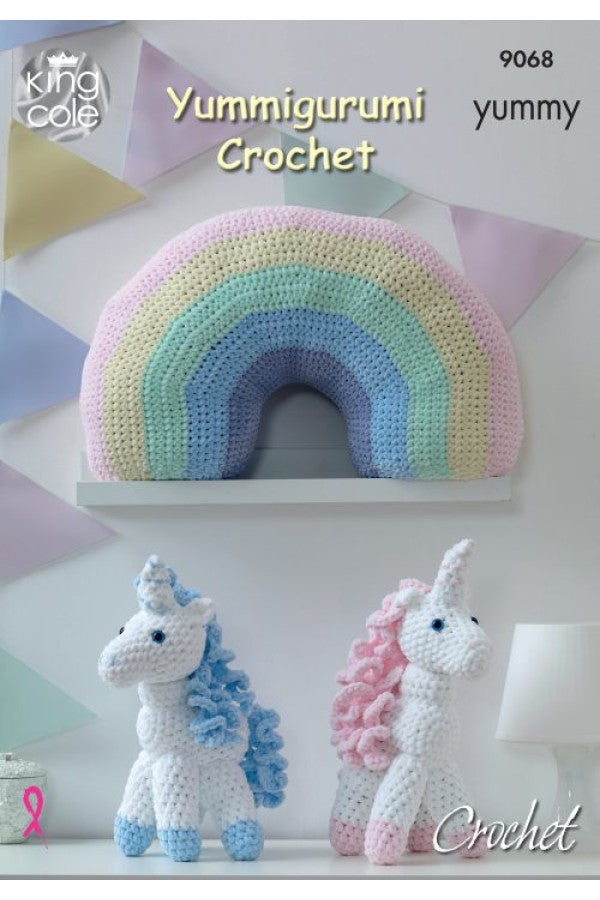 King Cole 9068 Unicorn and Rainbow Cushion in Yummy Leaflet