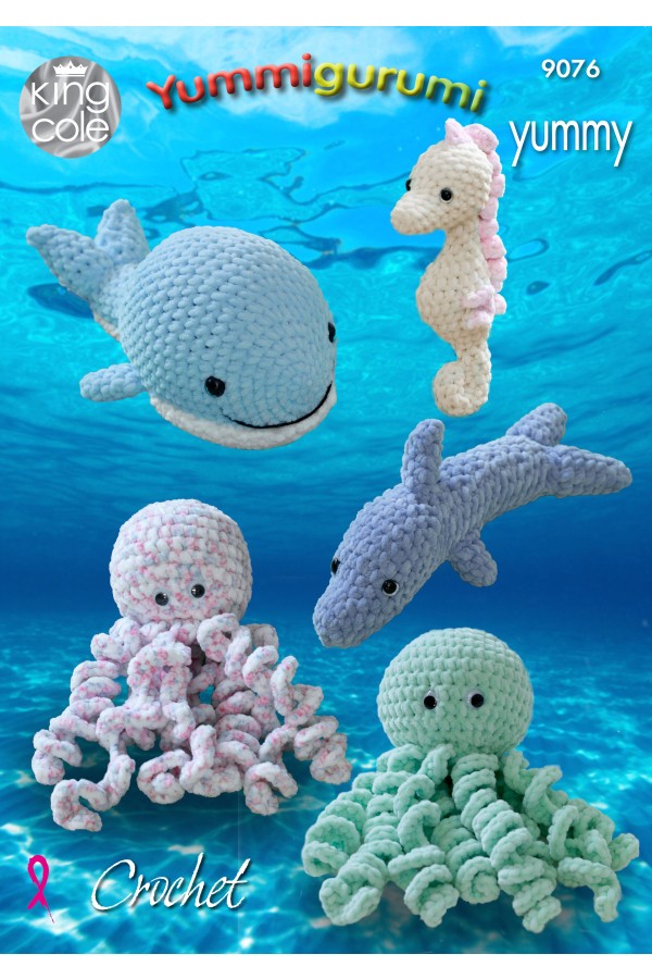 King Cole 9076 Snuggle Octopus, Whale, Seahorse and Dolphin In Yummy Leaflet