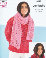 King Cole 6257 Sweater, Scarf and Snood in Yumtastic leaflet