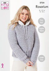 King Cole 5754 Ladies Round and Stand Up Neck Sweaters in Rosarium Mega Chunky Leaflet