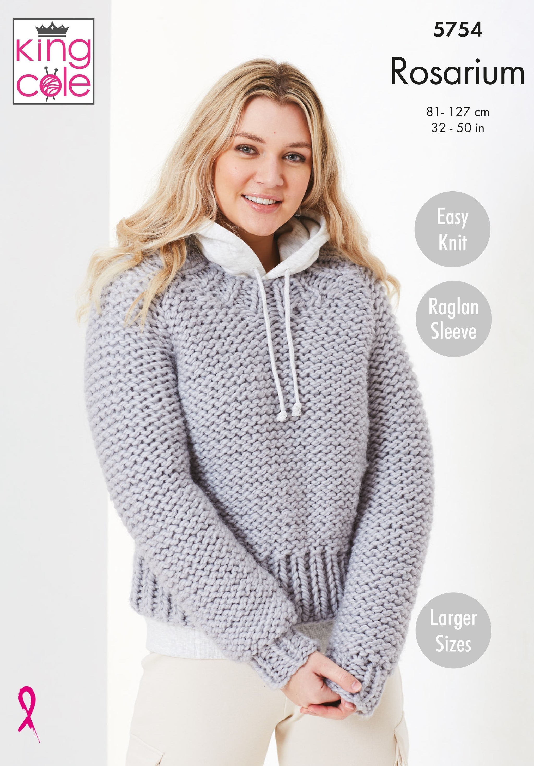 King Cole 5754 Ladies Round and Stand Up Neck Sweaters in Rosarium Mega Chunky Leaflet