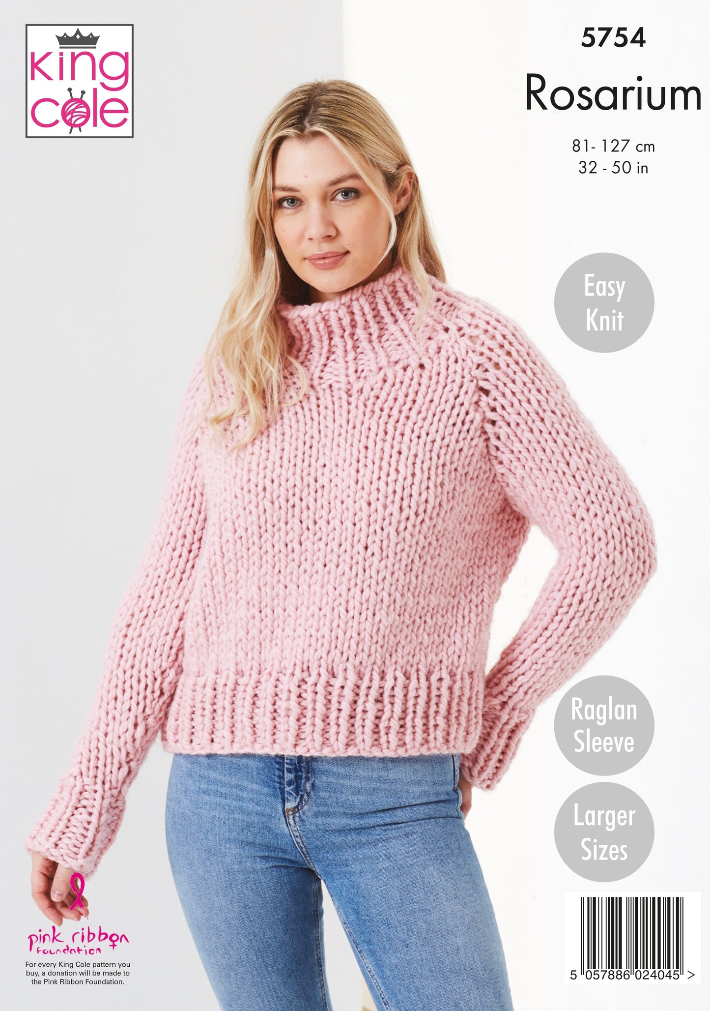 King Cole 5754 Ladies Round and Stand Up Neck Sweaters in Rosarium Mega Chunky Leaflet