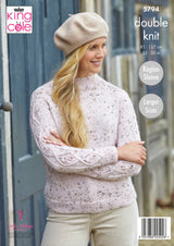 King Cole 5794 Ladies Round and Stand Up Neck Sweaters in Homespun DK Pattern