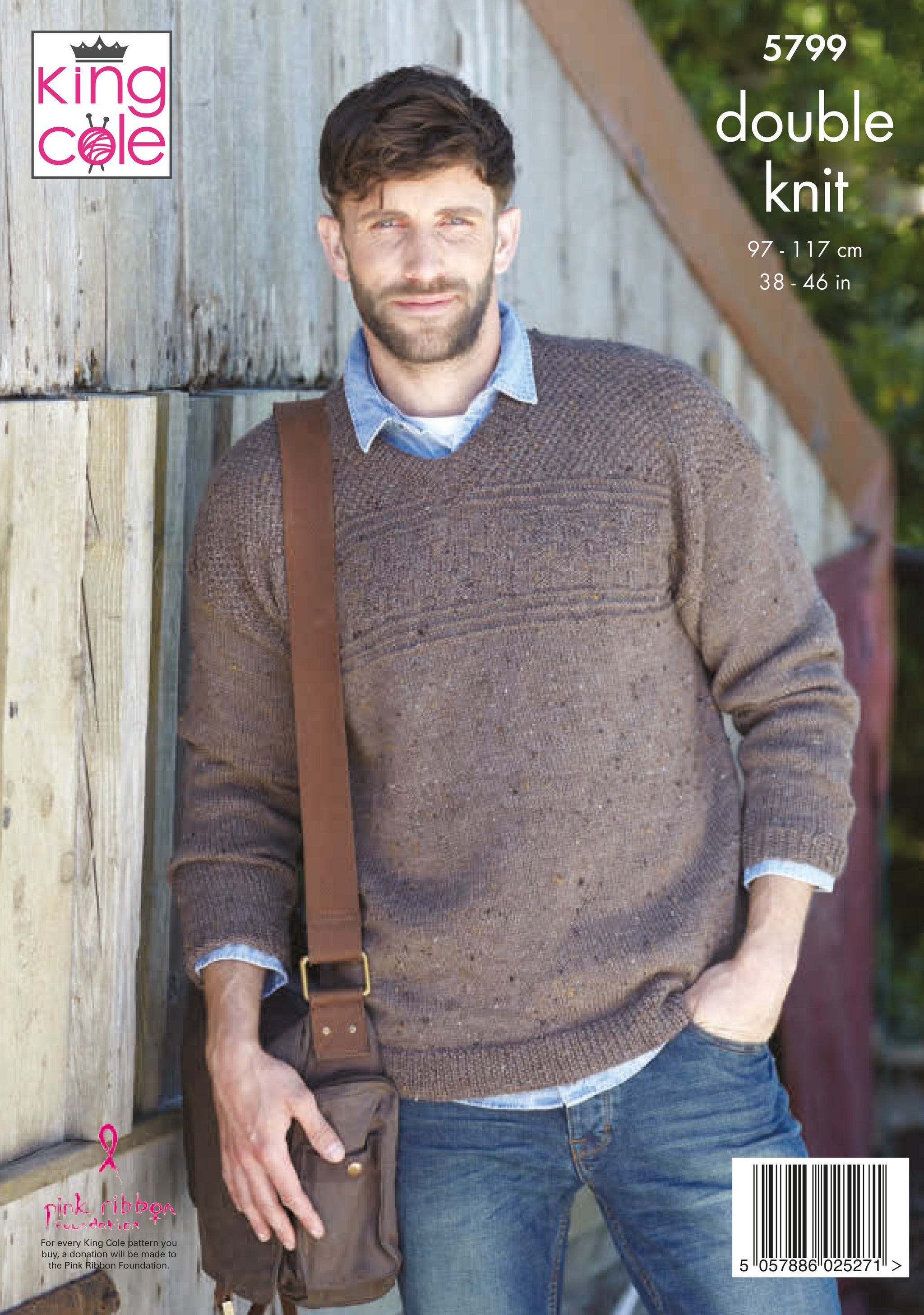 King Cole 5799 Mens Round and V Neck Sweaters in Homespun DK Leaflet