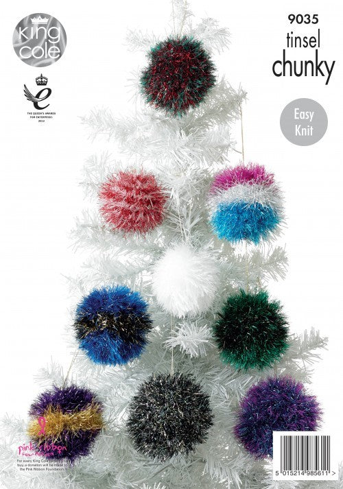 King Cole 9035 Christmas Trees and Baubles in Tinsel Chunky Leaflet