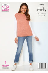 King Cole 6075 Sweater, Tank Top and Hat in Big Value Chunky Leaflet