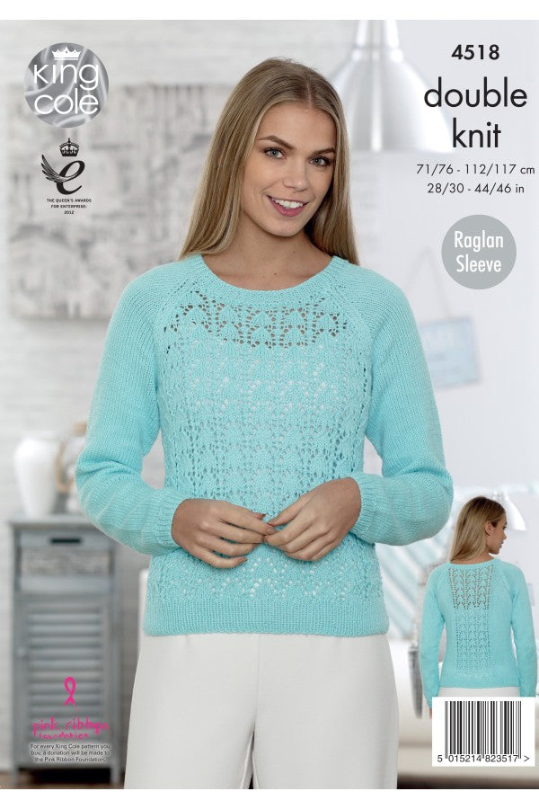 King Cole 4518 Ladies Long and Short Sleeve Sweaters in Cottonsoft DK Leaflet