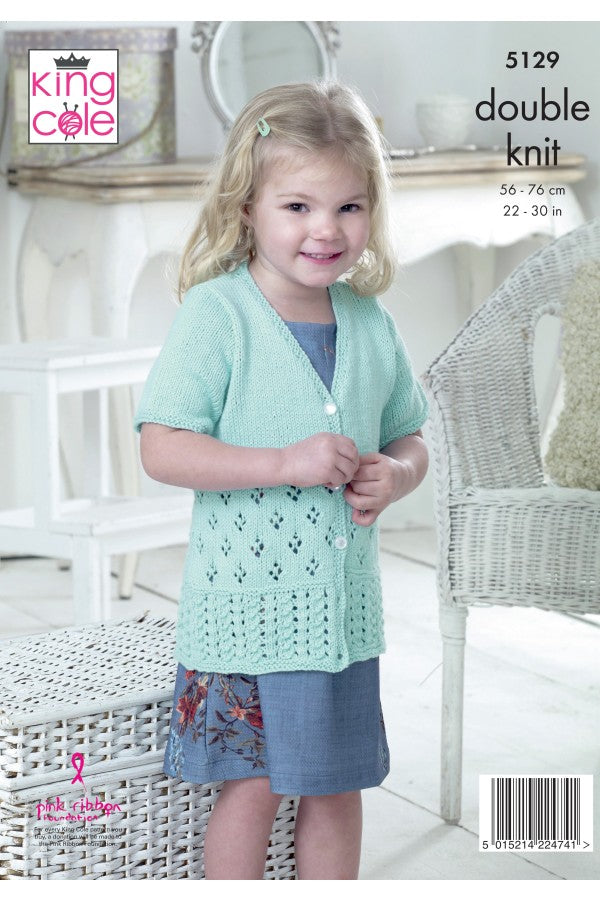 King Cole 5129 Long & Short Sleeved Cardigans in Cottonsoft DK Leaflet