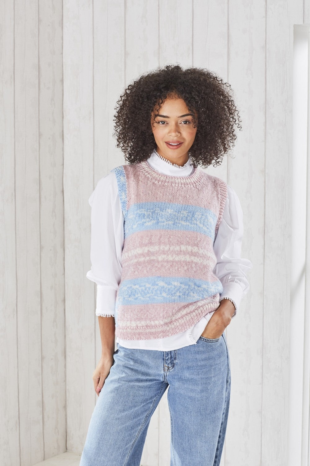 King Cole 5697 Ladies Round and V Neck Tank Tops in Fjord DK Leaflet