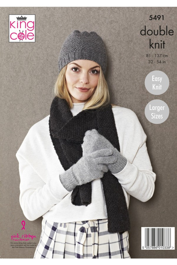 King Cole 5491 Ladies Sweater, Hat, Scarf and Gloves in Natural Alpaca DK Leaflet