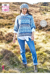 King Cole 5904 Ladies Round and V Neck Sweaters in Nordic Chunky Leaflet