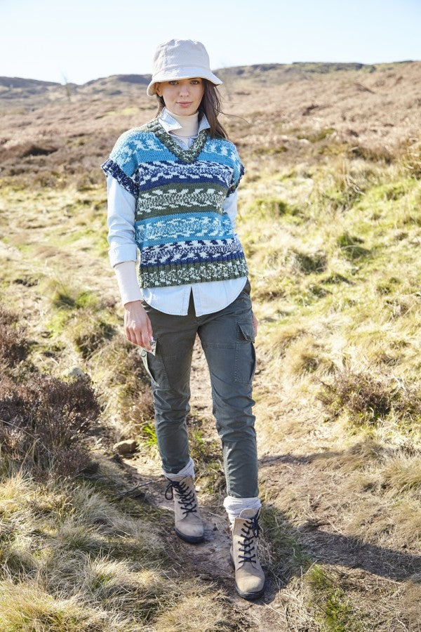 King Cole 5905 Ladies Round, V Neck and Turtle Neck Tanks in Nordic Chunky Leaflet