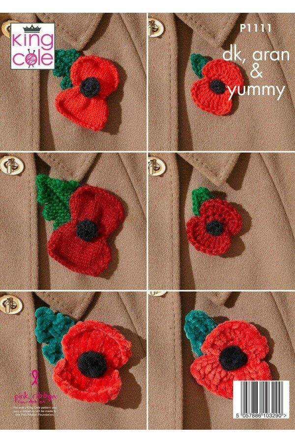 King Cole P1111 Poppies in Itsy Bitsy Cotton DK, Fashion Aran or Yummy Leaflet
