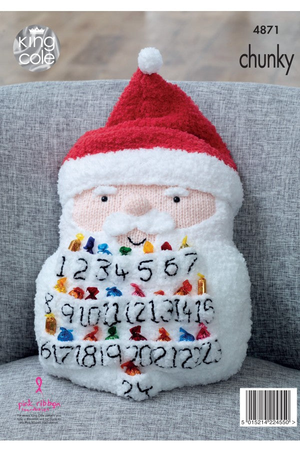 King Cole 4871 Snowman and Santa Advent Cushions in DK and Chunky Pattern