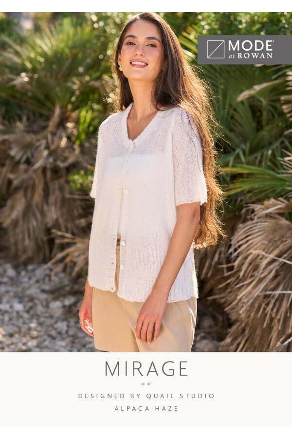 MODE at Rowan Mirage Cardigan by Quail Studio in Alpaca Haze Leaflet