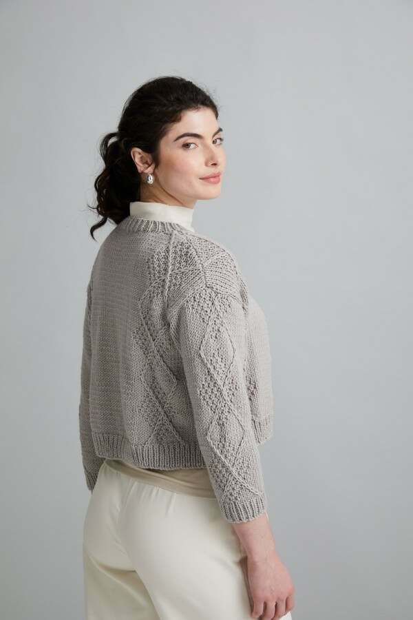 MODE at Rowan Perrin Cardigan by Georgia Farrell in Merino Soft Leaflet