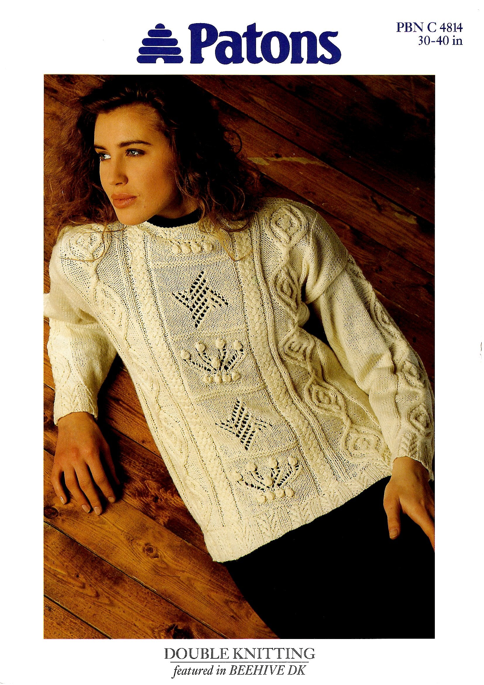 Patons 4814 DK Ladies Crew Neck Sweater with Cable Stitch Details (Downloadable PDF)