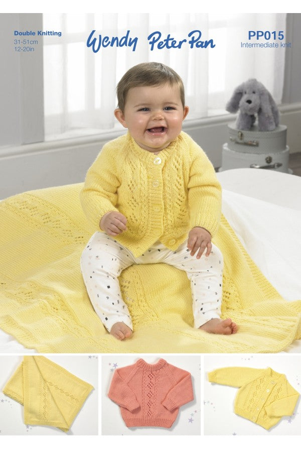 Peter Pan PP015 Cardigan, Sweater and Blanket in Peter Pan DK Leaflet