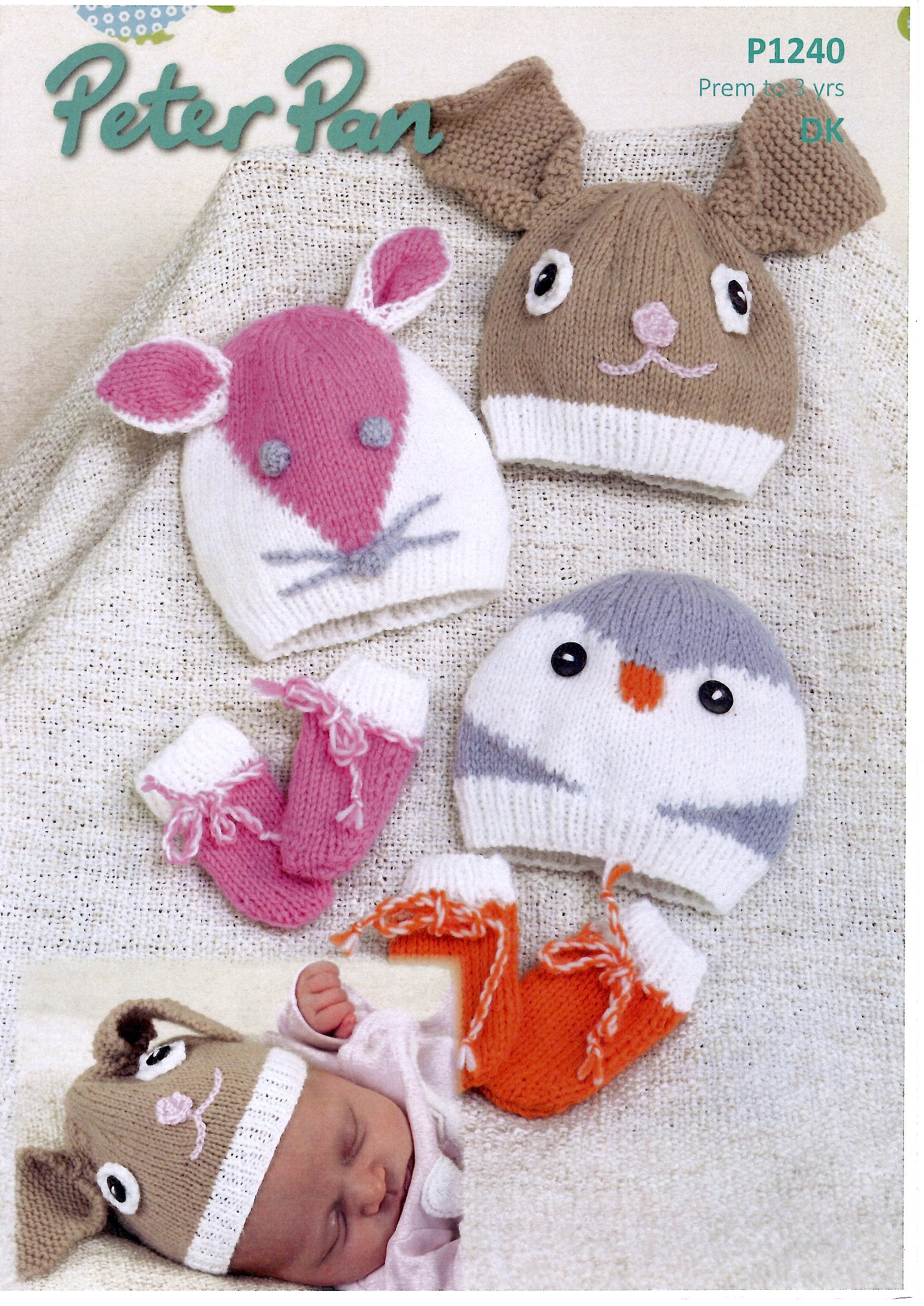 Peter Pan DK P1240 Animals Hats And Mittens Prem to 3Y (Downloadable PDF)