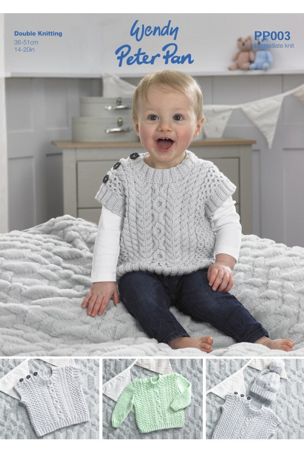 Peter Pan PP003 Sweater, Slipover and Hat in Peter Pan DK Leaflet