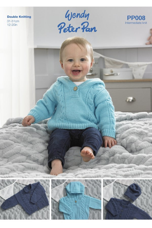 Peter Pan PP008 Hooded Sweater, Cardigan and Hat in Peter Pan DK Leaflet