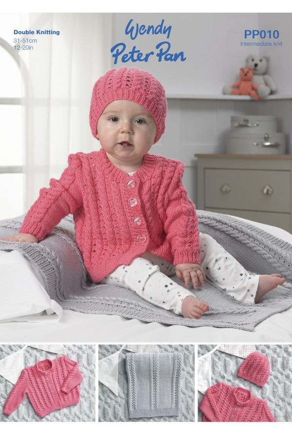 Peter Pan PP010 Cardigan, Hat and Blanket in Peter Pan DK Leaflet