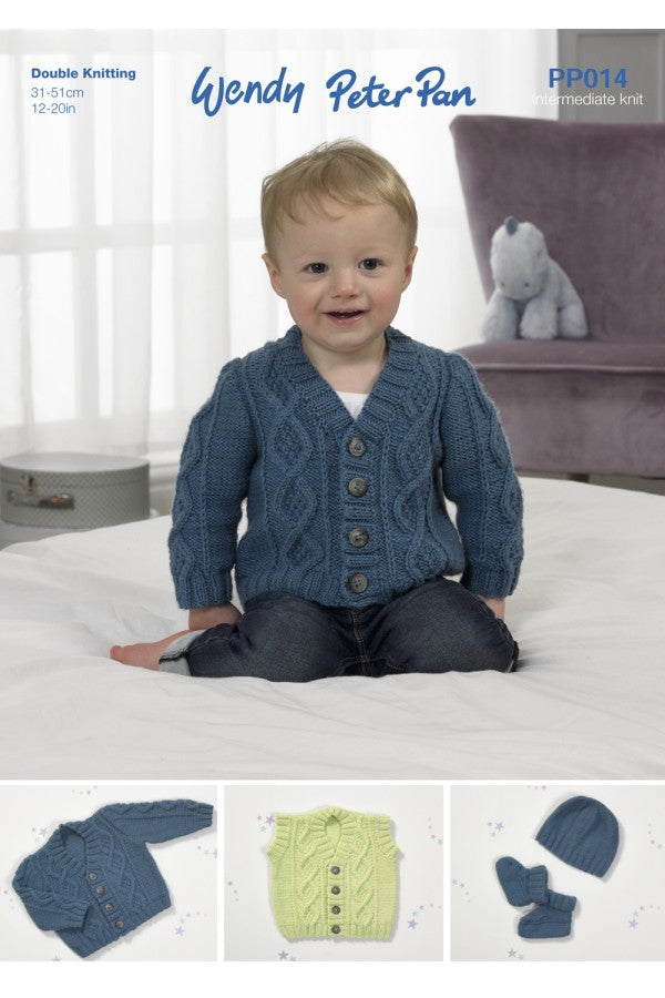 Peter Pan PP014 Cardigan, Waistcoat, Hat and Bootees in Peter Pan DK Leaflet