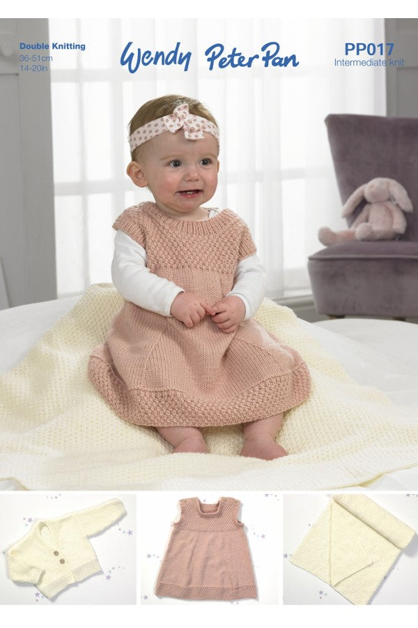 Peter Pan PP017 Pinafore, Cardigan and Blanket in Peter Pan DK Leaflet