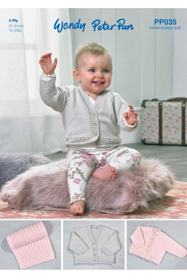 Peter Pan PP035 Cardigans and Blanket in Peter Pan 4 Ply Leaflet