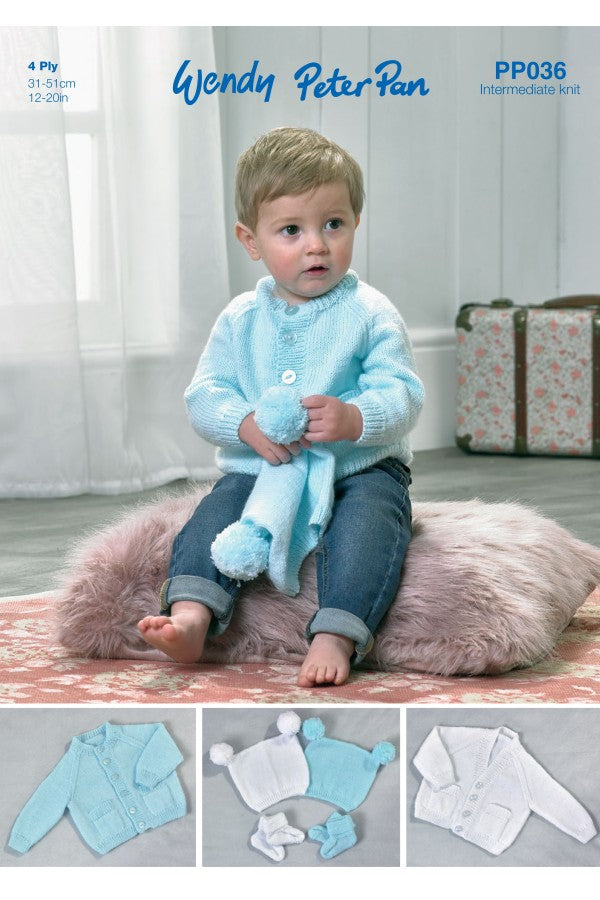 Peter Pan PP036 Cardigans, Hat and Bootees in Peter Pan 4 Ply Leaflet