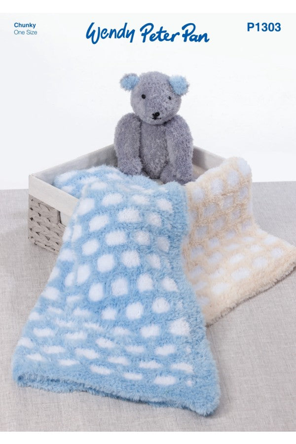 Peter Pan P1303 Honeycomb Blanket and Teddy Bear in Precious Chunky Leaflet