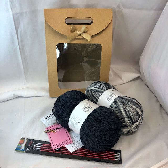 Knitting Sock Kit - Slate Rico Superba Bamboo Yarn