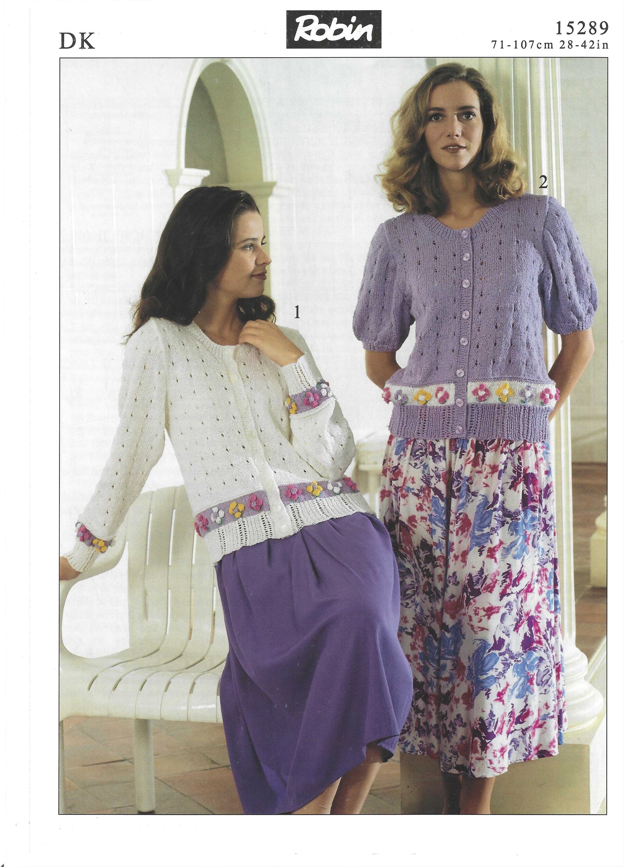 PDF Ladies Lacy Cardigan With Embroidery Short Or Long Sleeves  DK Robin 15289 (Downloadable PDF)