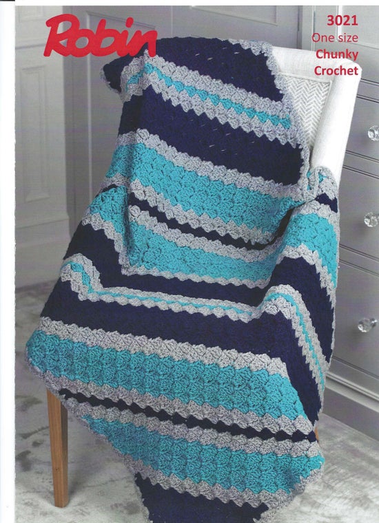 Robin 3021 Chunky Crochet Diagonal Stipe Throw