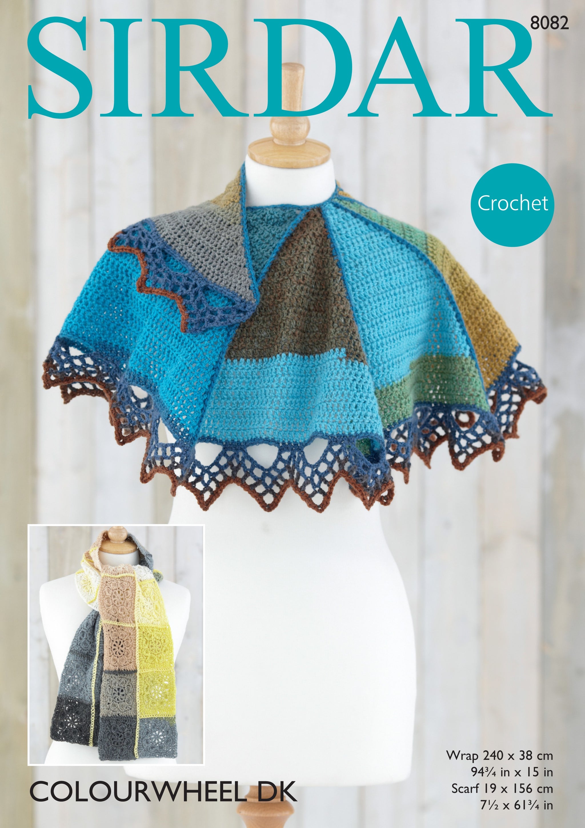 Sirdar 8082 Crochet Wrap and Scarf in Colourwheel DK Pattern