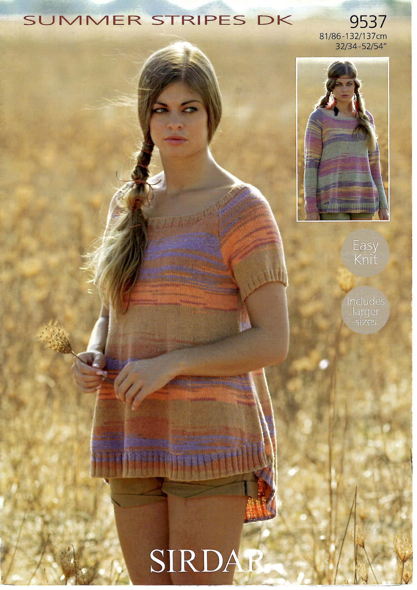 Sirdar 9537 Summer Stripes DK Short Or Long Sleeve Sweater Knitting Pattern