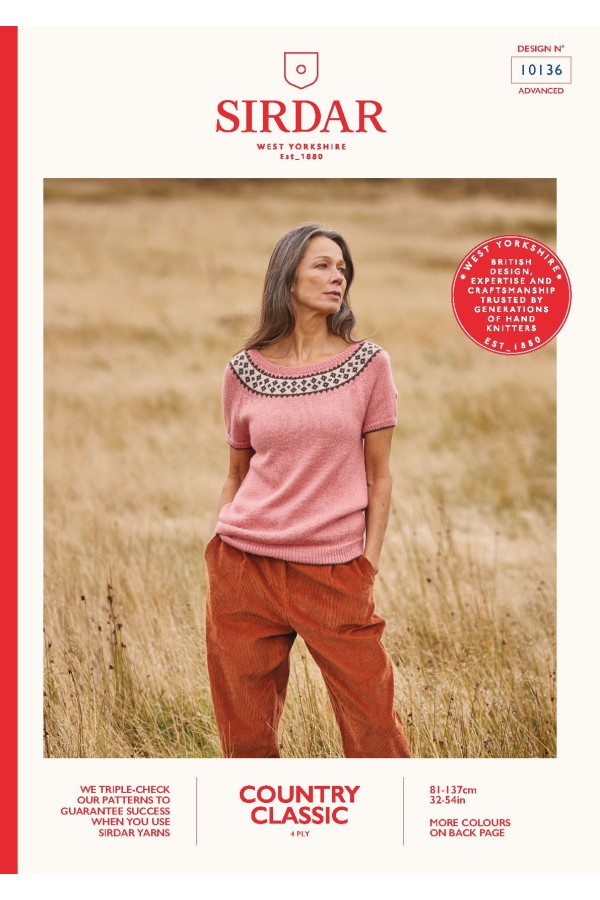 Sirdar 10136 Womens Raglan Top in Country Classic 4 Ply Leaflet
