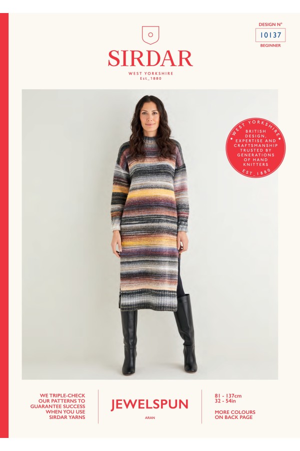 Sirdar 10137 Women’s Funnel Neck Tunic Dress in Jewelspun Leaflet