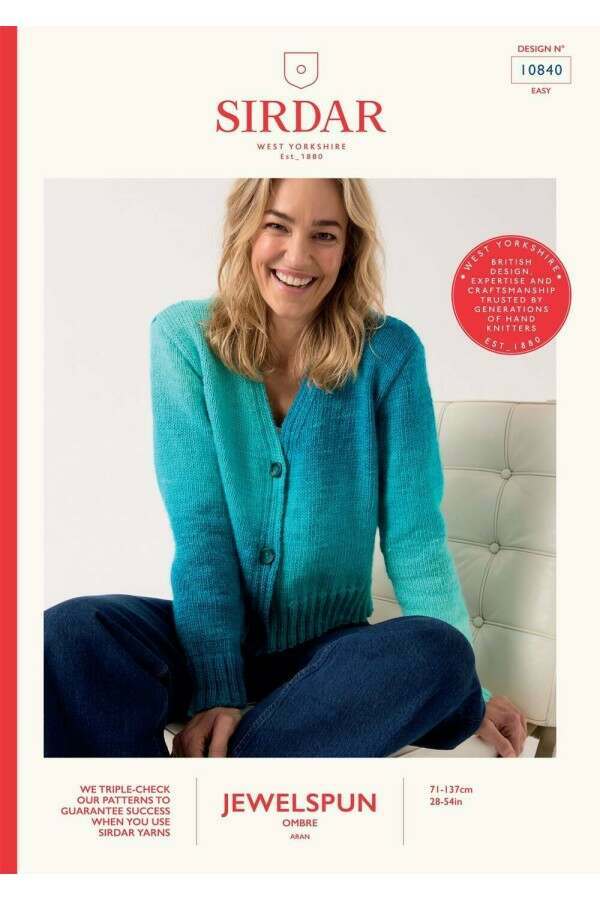 Sirdar 10840 Cardigan in Jewelspun Ombre Aran Booklet