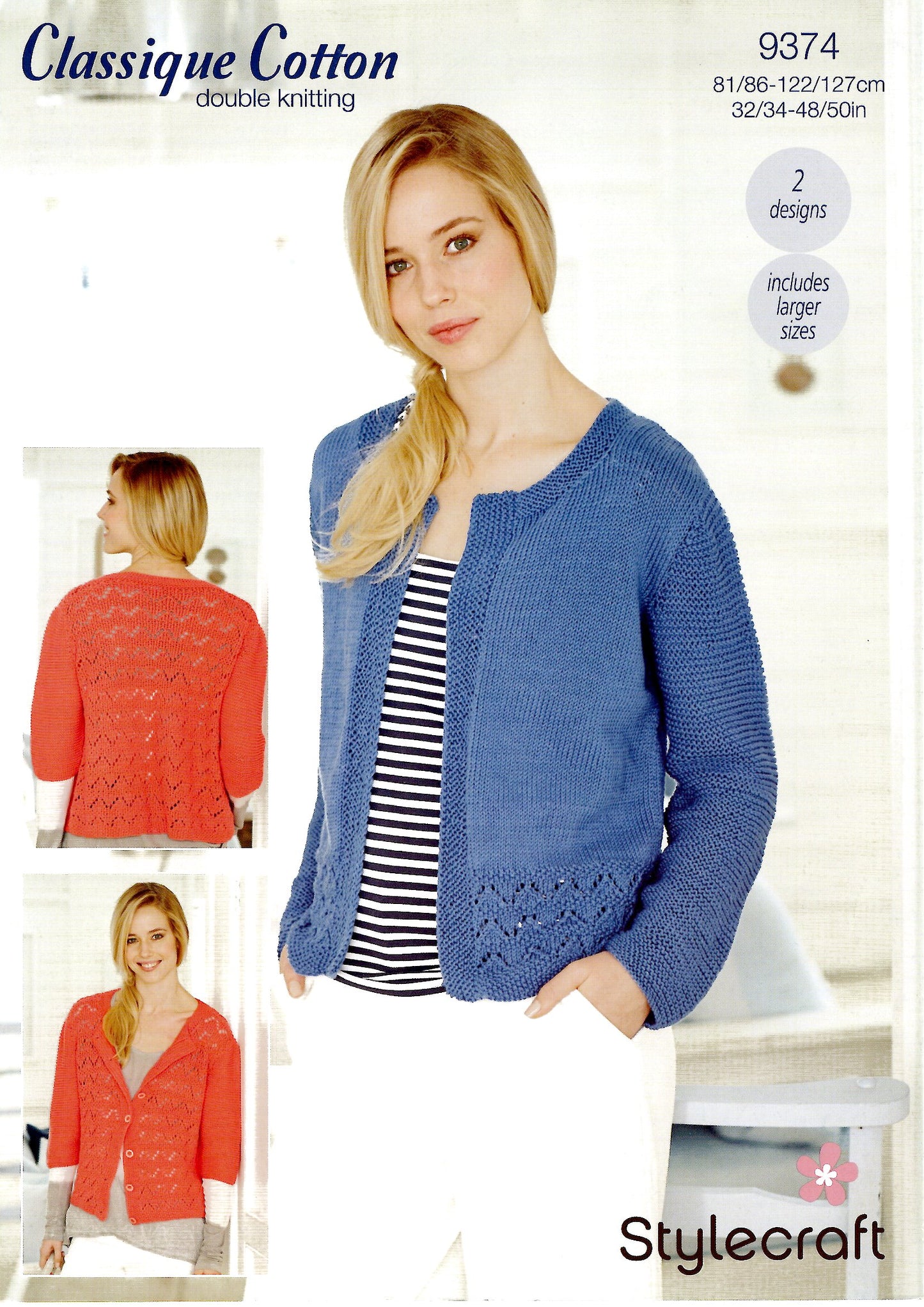 Stylecraft 9374 Classique Cotton DK Ladies Cardigan with Lace Detail Knitting Pattern