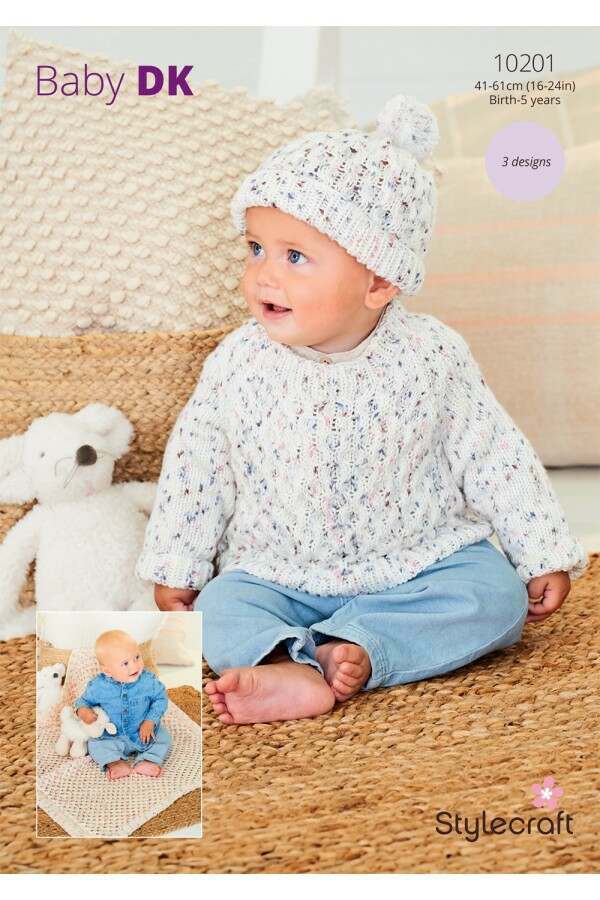 Stylecraft 10201 Sweater, Hat and Blanket in Bambino Dotty DK Leaflet