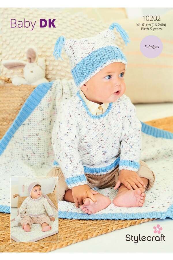 Stylecraft 10202 Sweater, Hat and Blanket in Bambino Dotty DK and Bambino DK Leaflet