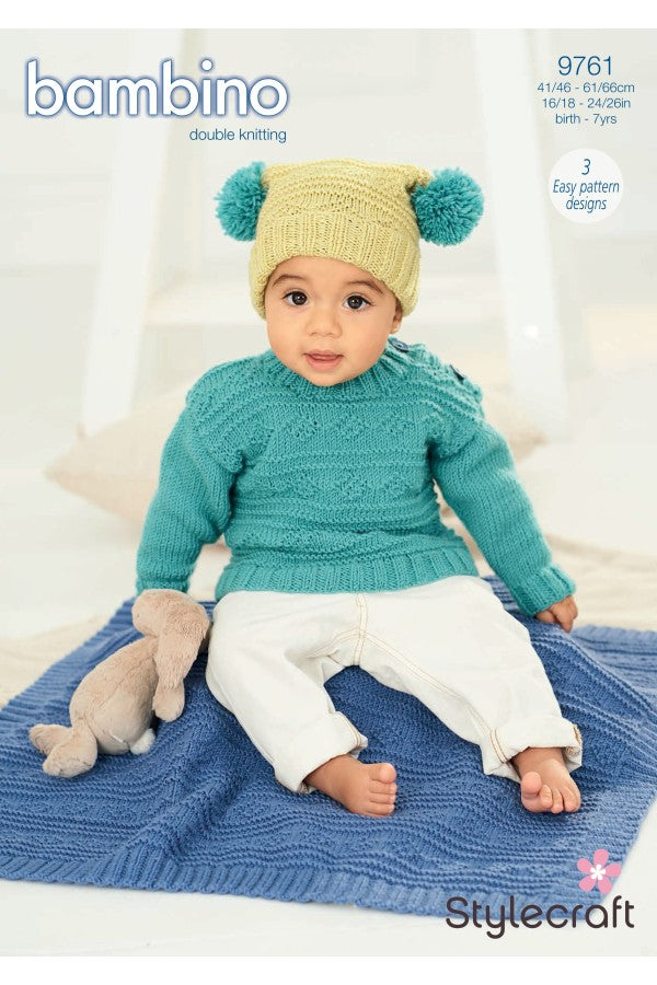 Stylecraft 9761 Sweater, Hat and Blanket in Bambino DK Leaflet