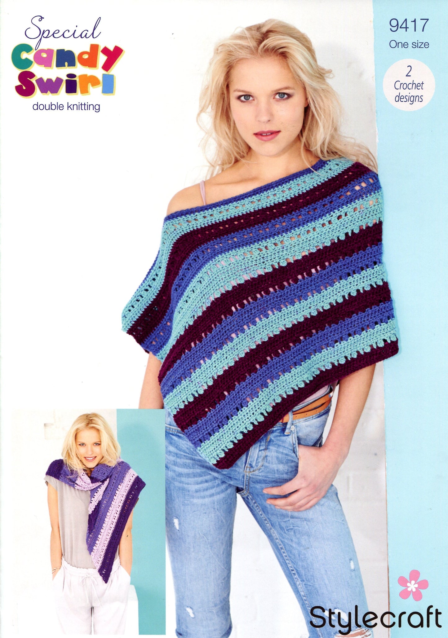 Stylecraft 9417 Crochet Shawl and Poncho in Special Candy Swirl Pattern