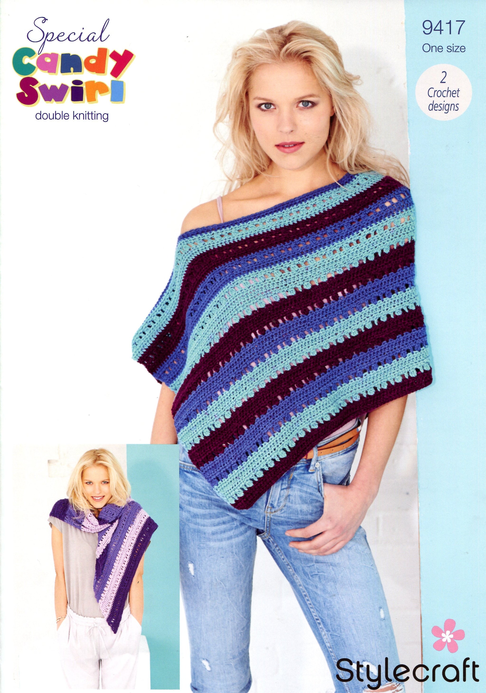 Stylecraft 9417 Crochet Shawl and Poncho in Special Candy Swirl Pattern