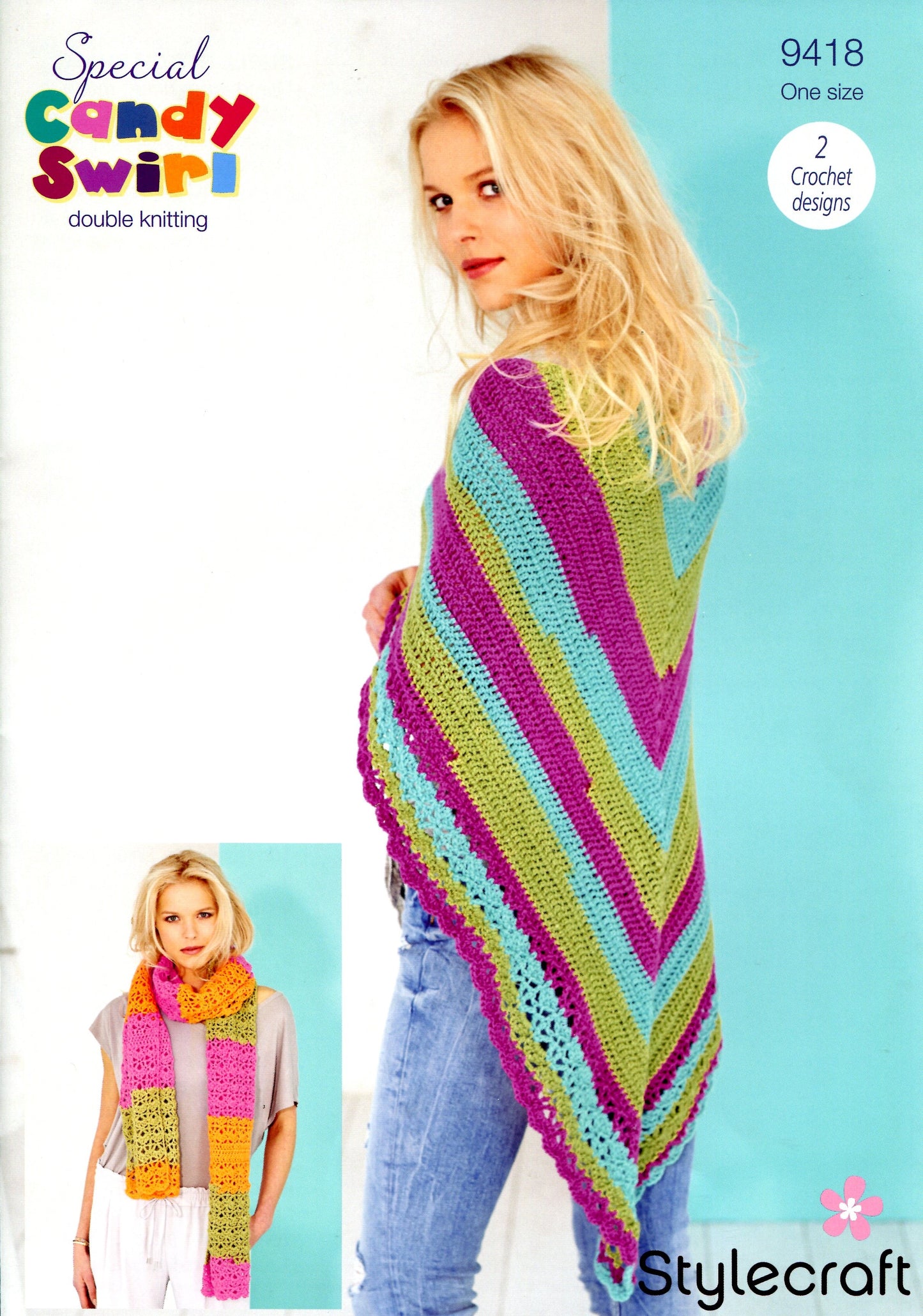 Stylecraft Crochet Pattern 9418 Shawl and Scarf in Special Candy Swirl