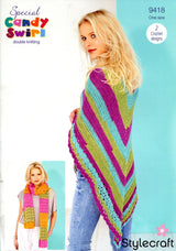 Stylecraft Crochet Pattern 9418 Shawl and Scarf in Special Candy Swirl